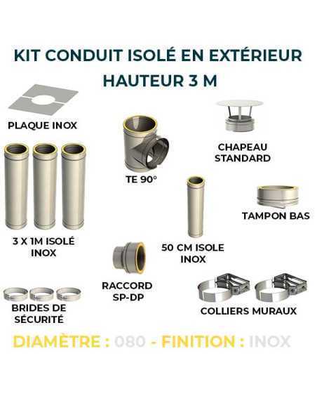 KIT CONDUIT ISOLE EN EXTERIEUR - 6 MÈTRES 80 - Inox